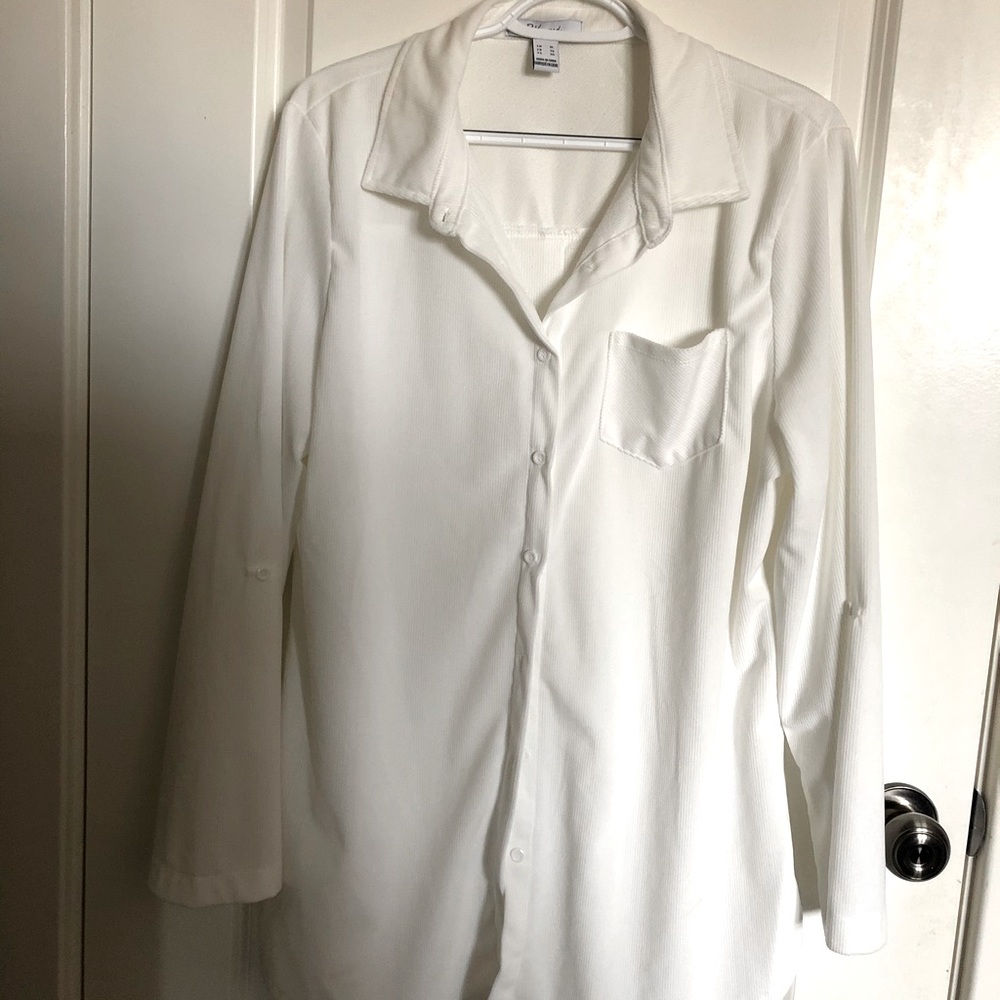 Long white button down shirt